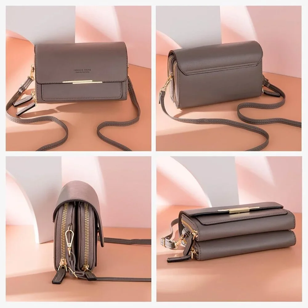 Women's PU Wallet Crossbody Phone Bag Clutch Purse for Travel and Party Grey